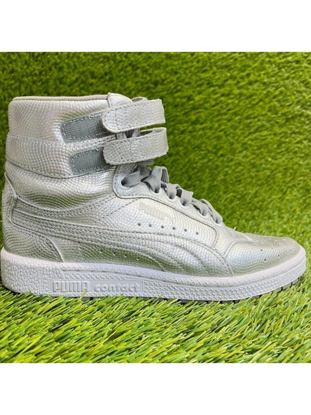Puma Sky II Hi Boys Size 4.5C Platinum Silver Athletic Walking Shoes Sneakers